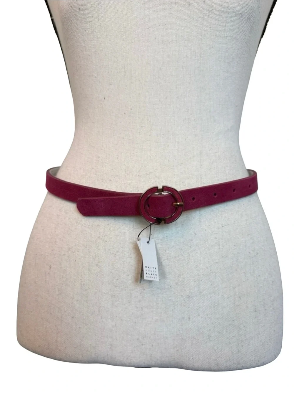 White House Black Market XS Pink Leather Belt Gold Circle Buckle NWT $44